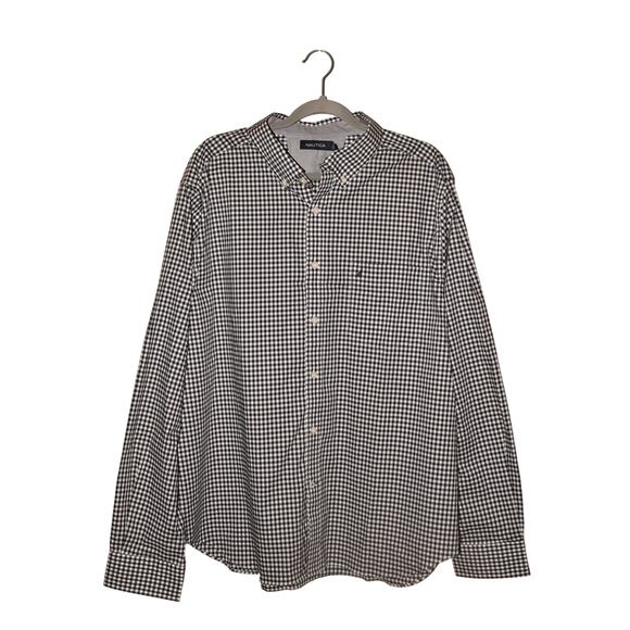 NAUTICA NEW $70 Navy White Gingham Check Long Sleeve Button Down Shirt Men's XXL - Picture 1 of 4